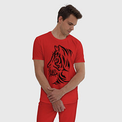 Пижама хлопковая мужская Тигр тату цвета красный — фото 2