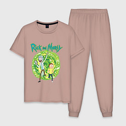 Пижама хлопковая мужская Rick and Morti in the portal, цвет: пыльно-розовый