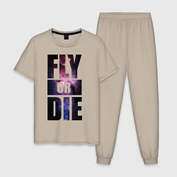 Пижама хлопковая мужская Fly or Die: Space цвета миндальный — фото 1