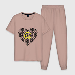 Пижама хлопковая мужская Шерлок Сердце и Смайлик, цвет: пыльно-розовый