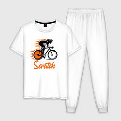 Пижама хлопковая мужская Cycling scratch race, цвет: белый