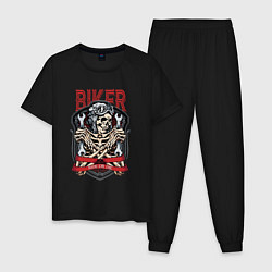 Пижама хлопковая мужская Cool biker Skull, цвет: черный