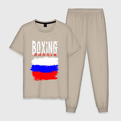 Пижама хлопковая мужская Бокс Россия, цвет: миндальный
