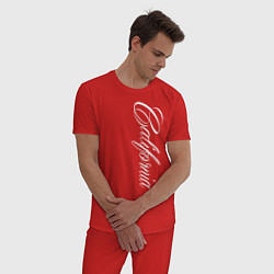 Пижама хлопковая мужская California надпись сбоку, цвет: красный — фото 2