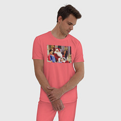 Пижама хлопковая мужская Wow, цвет: коралловый — фото 2
