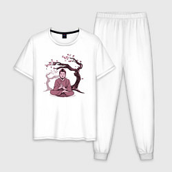 Пижама хлопковая мужская Будда Сакура, цвет: белый