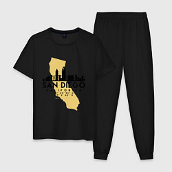 Пижама хлопковая мужская Сан-Диего Калифрния, цвет: черный