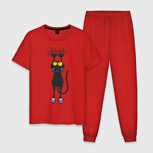 Мужская пижама Висящий кот / Красный – фото 1