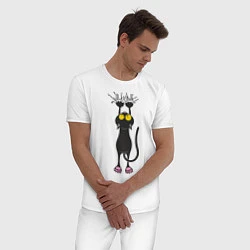 Пижама хлопковая мужская Висящий кот, цвет: белый — фото 2