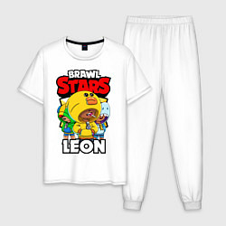 Пижама хлопковая мужская BRAWL STARS LEON, цвет: белый