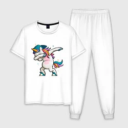 Пижама хлопковая мужская Единорог, цвет: белый