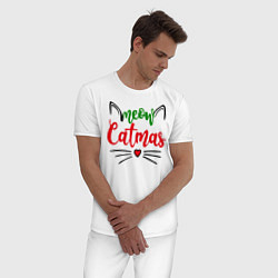 Пижама хлопковая мужская Meow Catmas, цвет: белый — фото 2