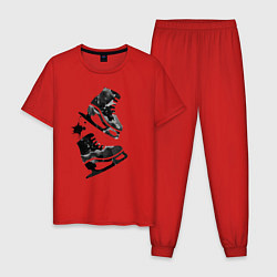 Пижама хлопковая мужская Коньки, цвет: красный