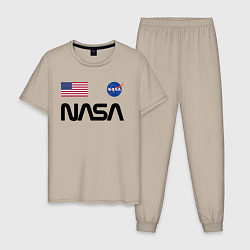 Пижама хлопковая мужская NASA НАСА, цвет: миндальный