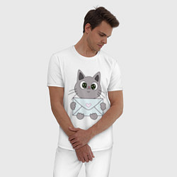 Пижама хлопковая мужская Котик, цвет: белый — фото 2