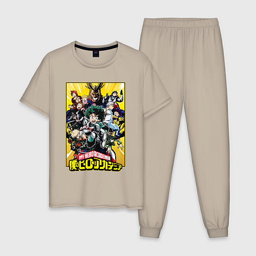 Мужская пижама My Hero Academia все герои на желтом / Миндальный – фото 1