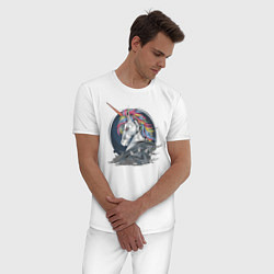 Пижама хлопковая мужская Единорог Rock, цвет: белый — фото 2