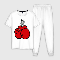 Пижама хлопковая мужская Боксерские перчатки, цвет: белый