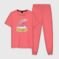 Пижама хлопковая мужская Фламинго, цвет: коралловый