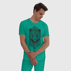 Пижама хлопковая мужская Медведь цвета зеленый — фото 2
