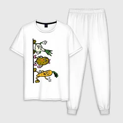 Пижама хлопковая мужская Овощи, цвет: белый