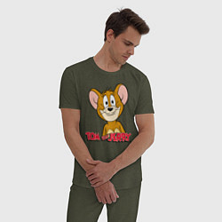 Пижама хлопковая мужская Tom & Jerry, цвет: меланж-хаки — фото 2