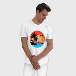 Пижама хлопковая мужская Закат на море, цвет: белый — фото 2