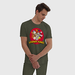 Пижама хлопковая мужская Looney Tunes, цвет: меланж-хаки — фото 2