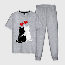 Пижама хлопковая мужская Кошачья любовь, цвет: меланж