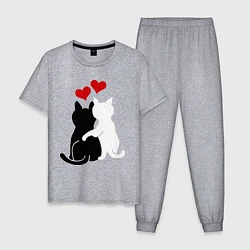 Пижама хлопковая мужская Кошачья любовь, цвет: меланж