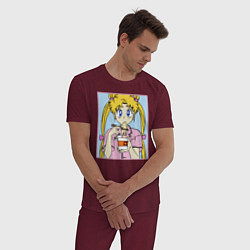 Пижама хлопковая мужская Sailor Moon Usagi Tsukino, цвет: меланж-бордовый — фото 2