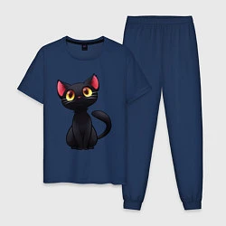 Пижама хлопковая мужская Черный котенок, цвет: тёмно-синий