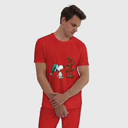 Пижама хлопковая мужская Снупи и ёлка, цвет: красный — фото 2