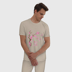 Пижама хлопковая мужская Розовая сакура, цвет: миндальный — фото 2