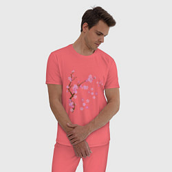 Пижама хлопковая мужская Розовая сакура, цвет: коралловый — фото 2