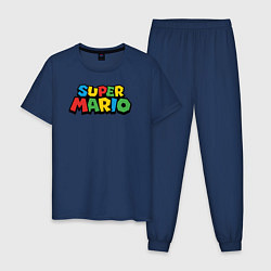 Пижама хлопковая мужская Super mario, цвет: тёмно-синий