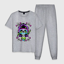 Пижама хлопковая мужская Crazy skull - skateboard, цвет: меланж