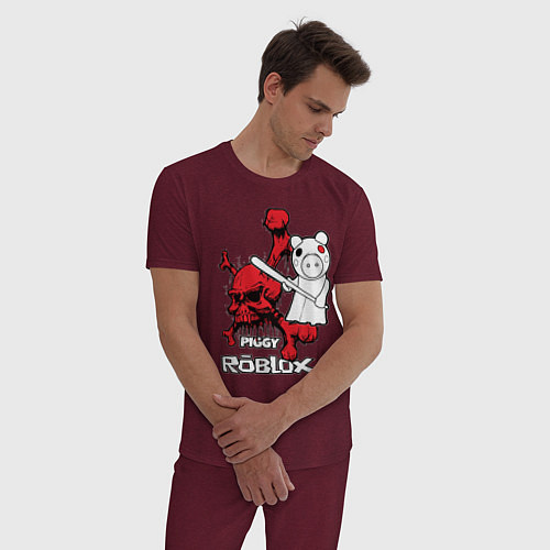Мужская пижама Свинка Пигги из Roblox / Меланж-бордовый – фото 3