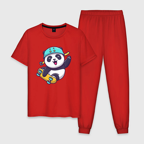 Мужская пижама Панда скейтер / Красный – фото 1