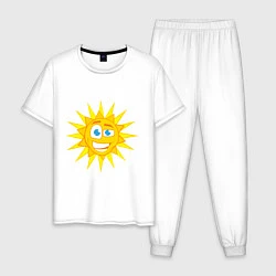 Пижама хлопковая мужская Летнее солнце, цвет: белый