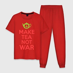 Пижама хлопковая мужская Make tea not war, цвет: красный