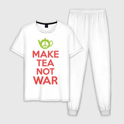 Пижама хлопковая мужская Make tea not war, цвет: белый