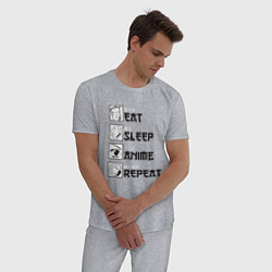Пижама хлопковая мужская Eat Sleep Anime Repeat, цвет: меланж — фото 2