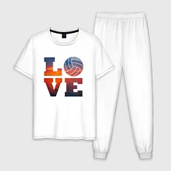 Пижама хлопковая мужская LOVE Volleyball, цвет: белый