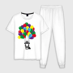 Пижама хлопковая мужская Енот с шариками, цвет: белый
