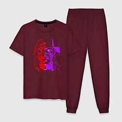 Пижама хлопковая мужская Brothers of Destruction, цвет: меланж-бордовый