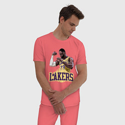 Пижама хлопковая мужская LeBron - Lakers, цвет: коралловый — фото 2