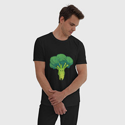 Пижама хлопковая мужская Симпатичный брокколи, цвет: черный — фото 2