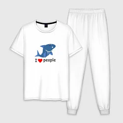 Пижама хлопковая мужская Добрая акула, цвет: белый