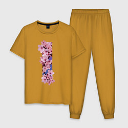 Пижама хлопковая мужская Ветви сакуры, цвет: горчичный